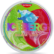 ICEBERG Guava Lime Extreme nicotine pouches can, tropical guava and lime flavor extra strong tobacco-free nicotine pouch packaging
