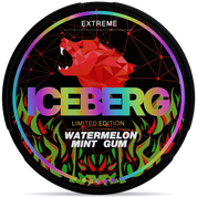 ICEBERG Watermelon Mint Gum Extreme nicotine pouches can, watermelon mint gum flavor extra strong tobacco-free nicotine pouch packaging