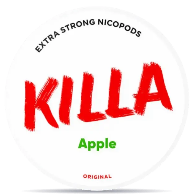 KILLA Apple 12,8mg nicotine pouches can, extra strong crisp apple flavor tobacco-free nicopods packaging
