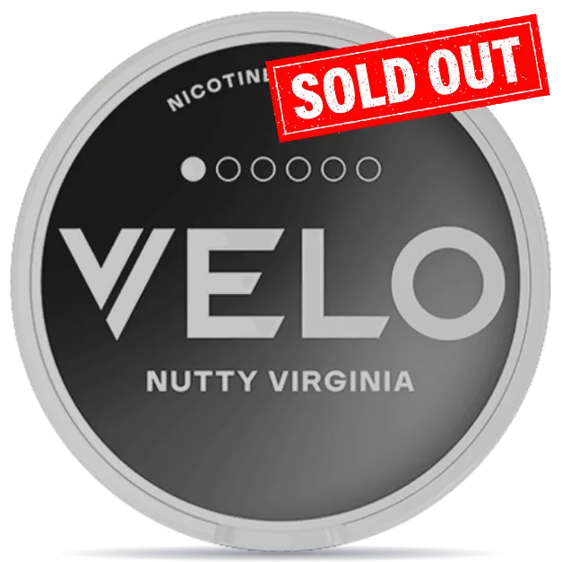 VELO Nutty Virginia nicotine pouches can with, classic tobacco-inspired flavor, tobacco-free smokeless nicotine pouch packaging