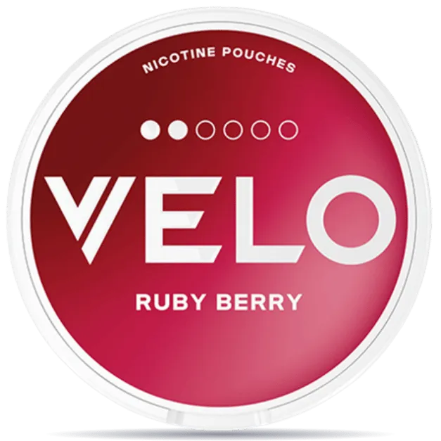 VELO Ruby Berry Slim nicotine pouches can with sweet tarty berry flavour.