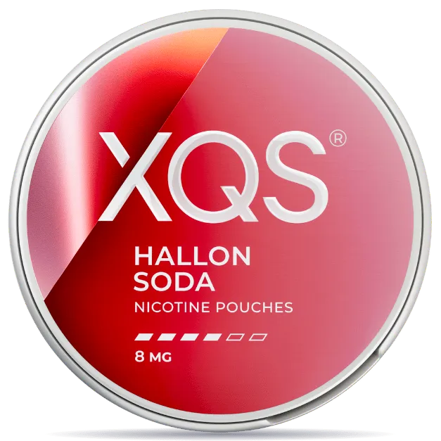 XQS Hallon Soda nicotine pouches can 8mg strength raspberry soda flavor